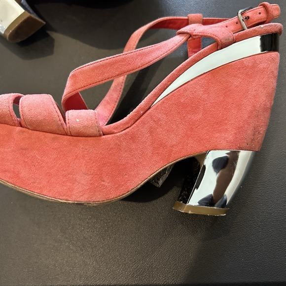 Miu Miu Suede Sandals Coral/Melon Colour Wedge Platform US 8/8.5 EU 38 1/2 - Picture 6 of 16